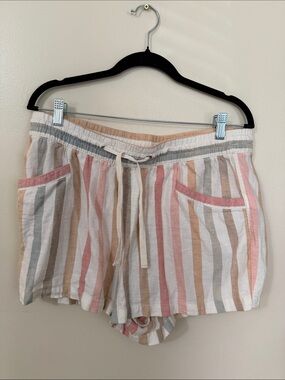 GAP Striped Drawstring Shorts in Pink, Tan, Gray & White